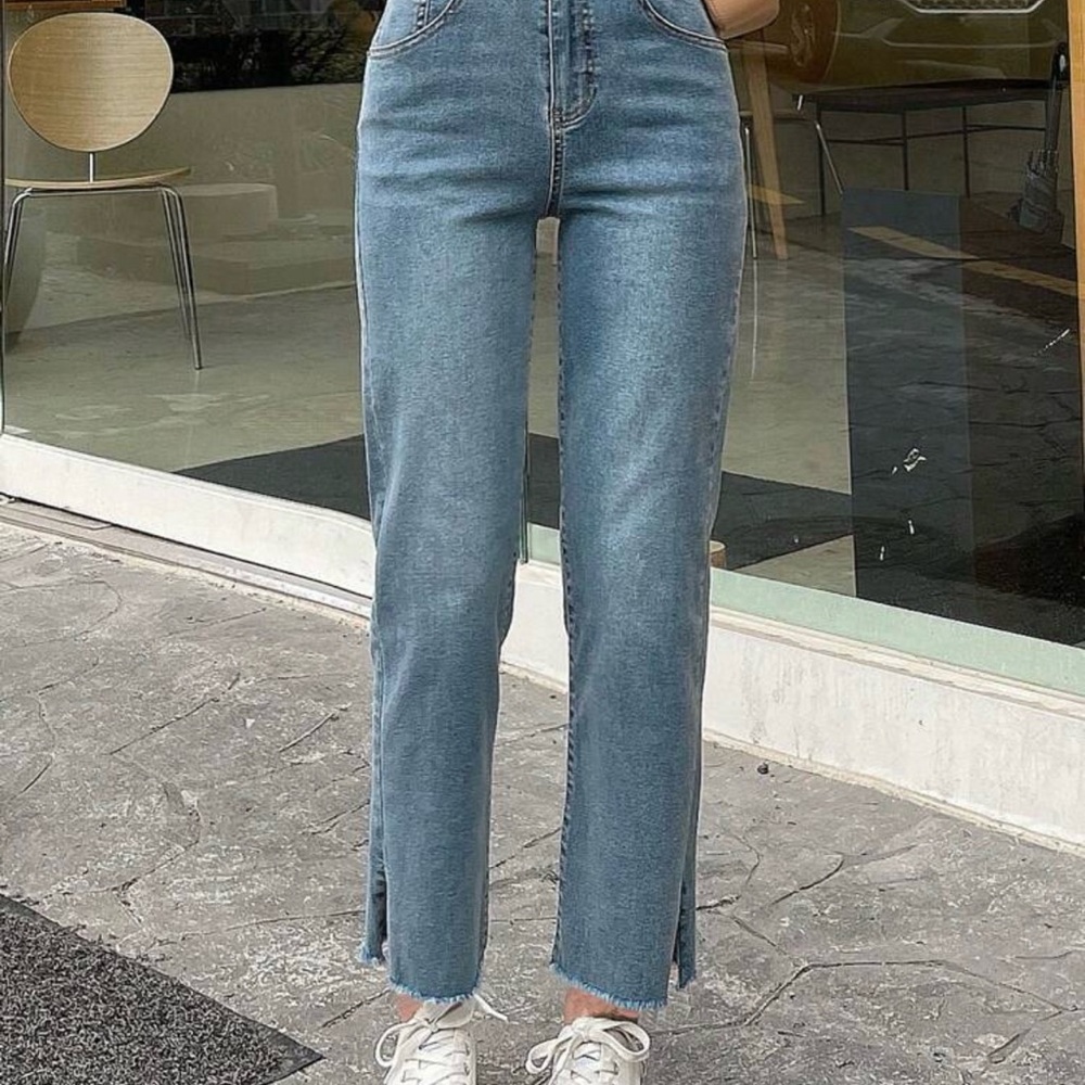 Blue Boot Cut Jeans with High-Rise Waist